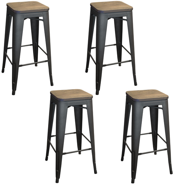 Amerihome Loft Rustic Gunmetal 30" Metal Bar Stool With Wood Seat, PK4 BS030SWTSET